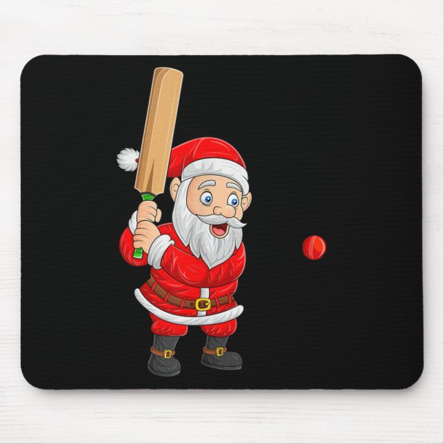 Christmas Santa Playing Cricket Xmas Funny Srts Pl Mousepad (Vorne)