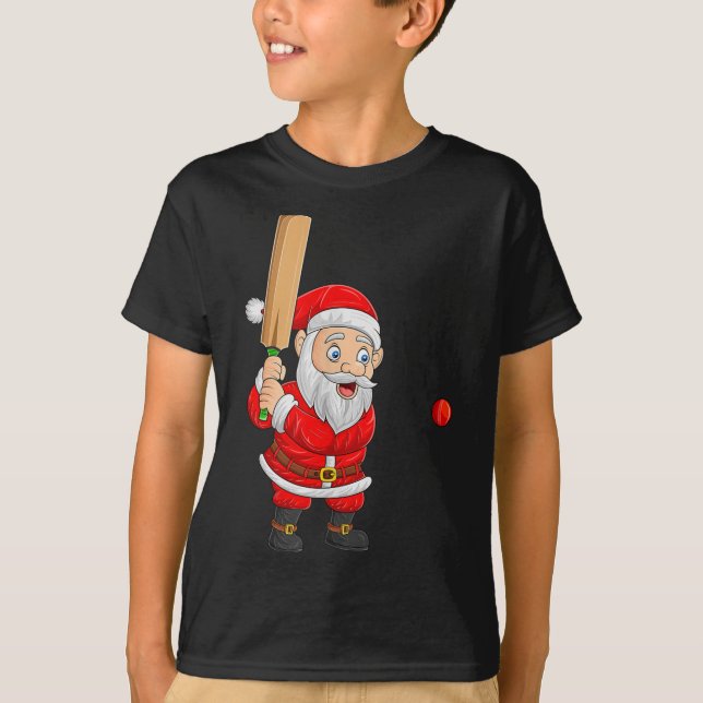 Christmas Santa Playing Cricket Xmas Funny Srts Pl T-Shirt (Vorderseite)