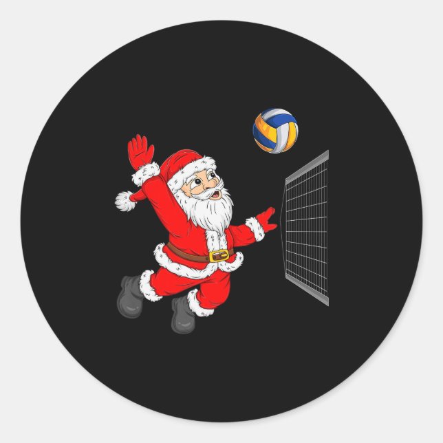 Christmas Santa Playing Volleyball Xmas Funny Srts Runder Aufkleber (Vorderseite)