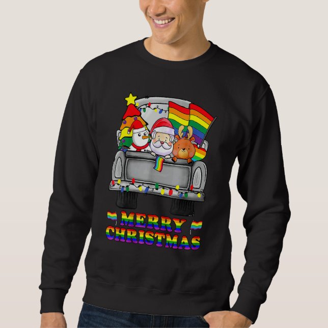 Christmas Santa & Reindeer In Truck Support LGBT Sweatshirt (Vorderseite)