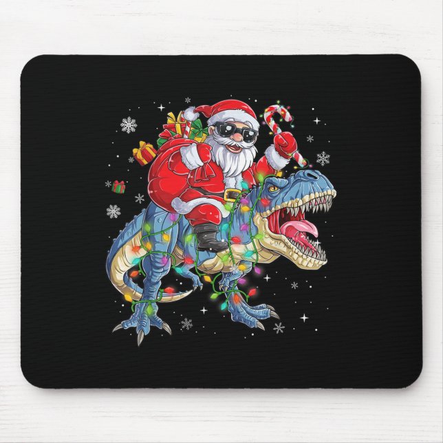 Christmas Santa Riding Dinosaur Funny Xmas Lights  Mousepad (Vorne)