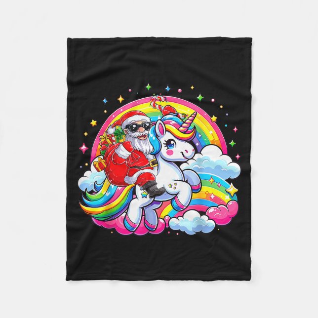 Christmas Santa Riding Unicorn Cute Xmas Girls Wom Fleecedecke (Vorderseite)