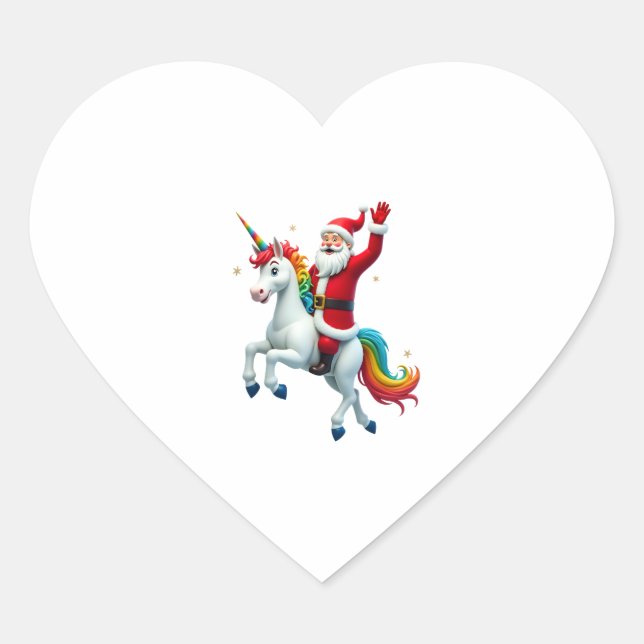 Christmas Santa Riding Unicorn Xmas Girls Women Ra Herz-Aufkleber (Vorderseite)
