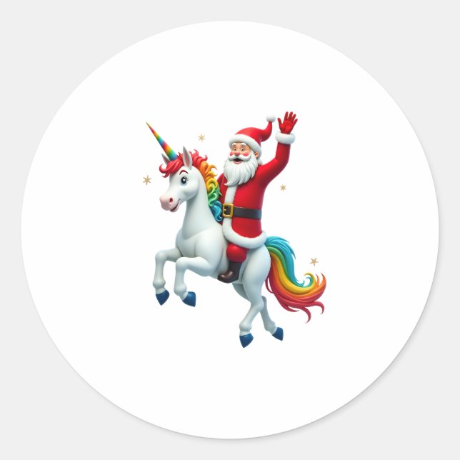 Christmas Santa Riding Unicorn Xmas Girls Women Ra Runder Aufkleber (Vorderseite)