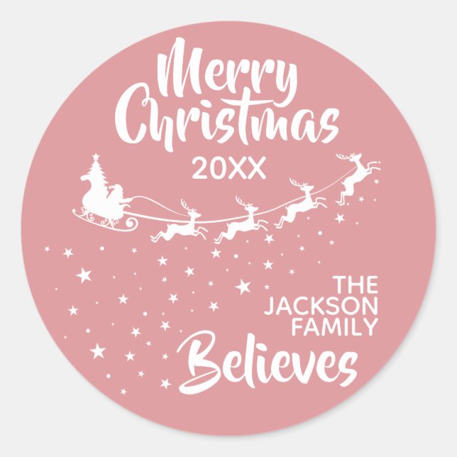 Christmas Santa’s sleigh reindeers holiday Runder Aufkleber (Vorderseite)