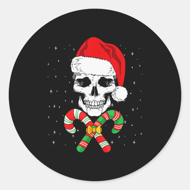 Christmas Santa Skull Xmas Candy Skull Wearing San Runder Aufkleber (Vorderseite)