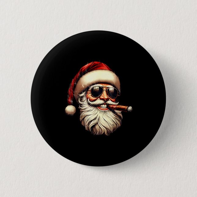 Christmas Santa Smoking Cigar With Sungl Cigar Smo Button (Vorderseite)
