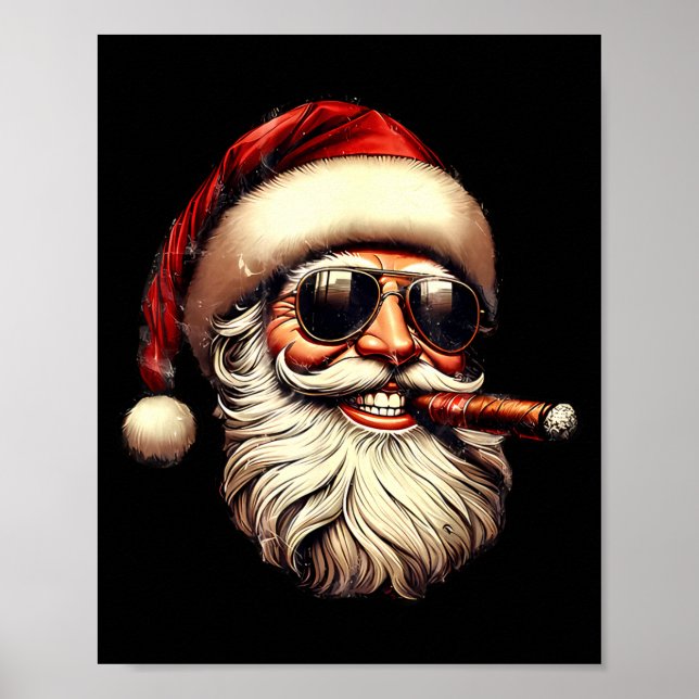 Christmas Santa Smoking Cigar With Sungl Cigar Smo Poster (Vorne)