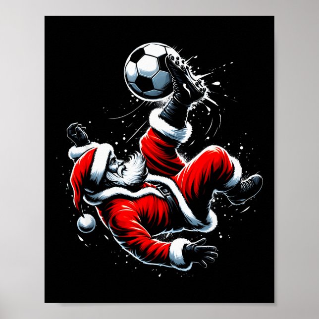 Christmas Santa Soccer Player Bicycle Kick Xmas Ba Poster (Vorne)