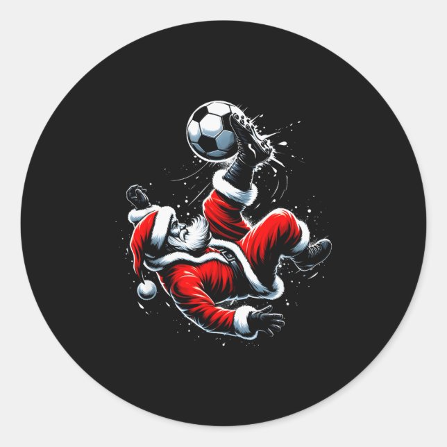 Christmas Santa Soccer Player Bicycle Kick Xmas Ba Runder Aufkleber (Vorderseite)