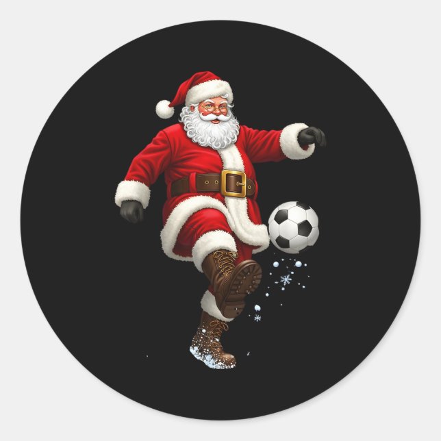 Christmas Santa Soccer Player Football Festive Mer Runder Aufkleber (Vorderseite)