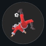 Christmas Santa Soccer Runder Aufkleber<br><div class="desc">Weihnachten Weihnachtsball Fahrrad Kick Xmas Jungs Männer Ball Sport</div>