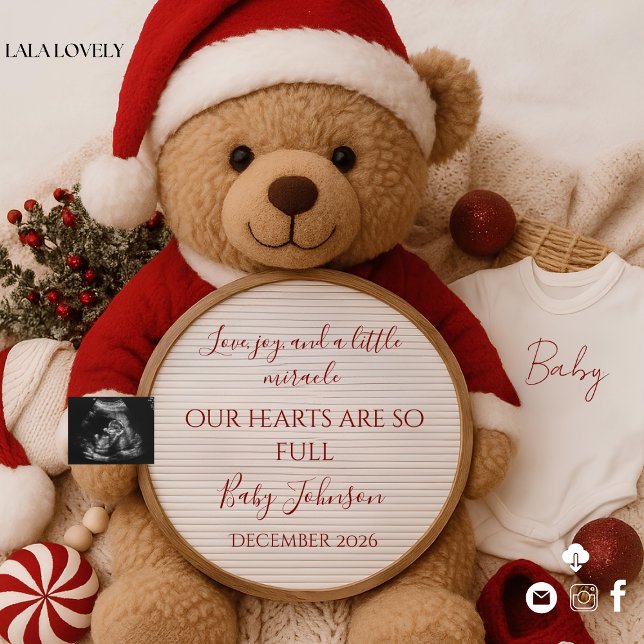 Christmas santa Teddy Bear Pregnancy Announcement Einladung (Von Creator hochgeladen)