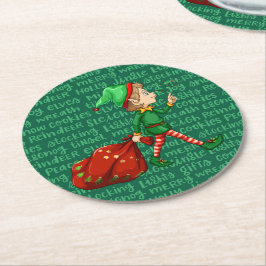 Christmas Santa's Elf Cute Holiday Cute Pattern 6 Runder Pappuntersetzer