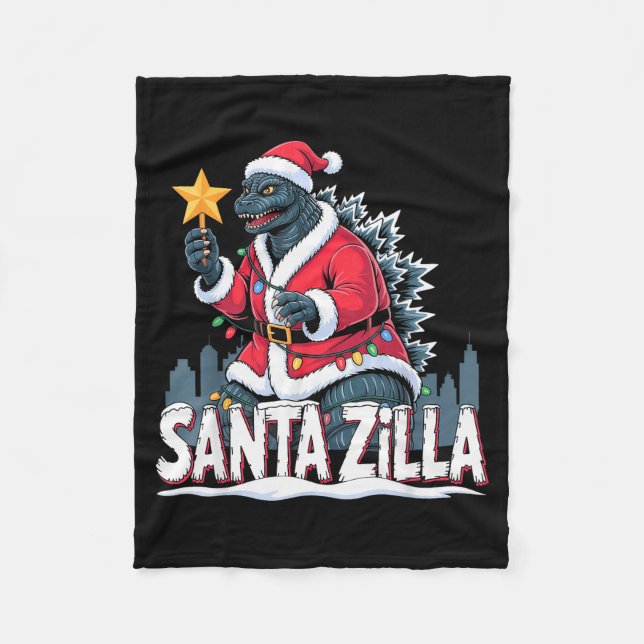 Christmas Santazilla Japanese Monster Dinosaur Boy Fleecedecke (Vorderseite)