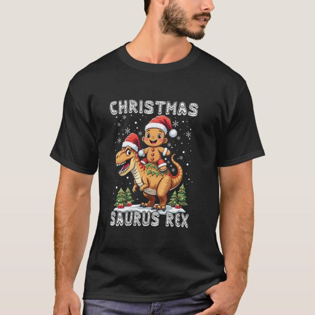 Christmas Saurus Rex Gingerbread Man Cookie Dinosa T-Shirt (Vorderseite)