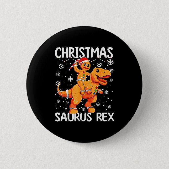 Christmas Saurus Rex Gingerbread Man Cookie Trex B Button (Vorderseite)