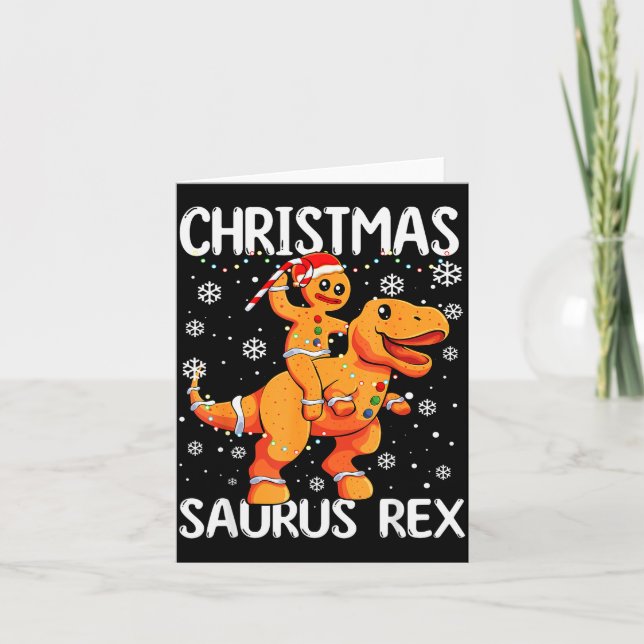 Christmas Saurus Rex Gingerbread Man Cookie Trex B Karte (Vorderseite)