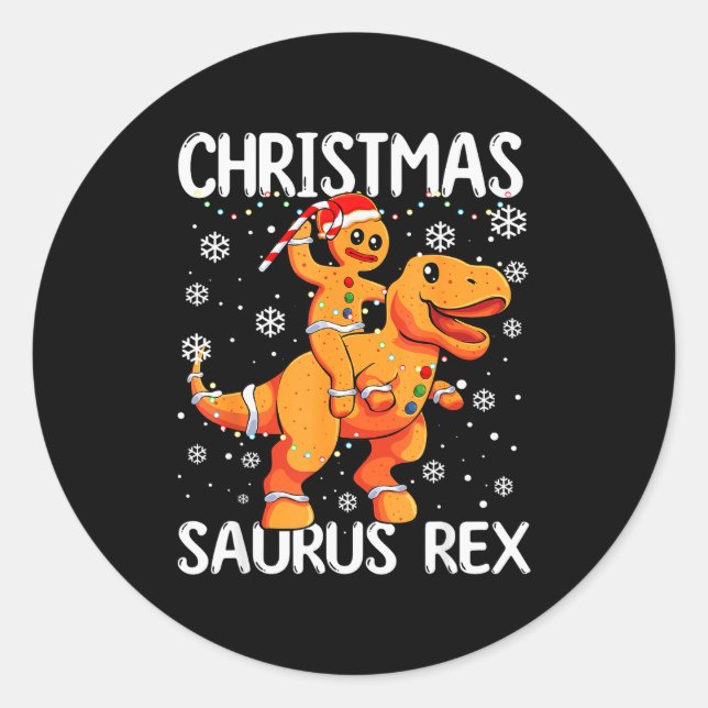 Christmas Saurus Rex Gingerbread Man Cookie Trex B Runder Aufkleber (Vorderseite)