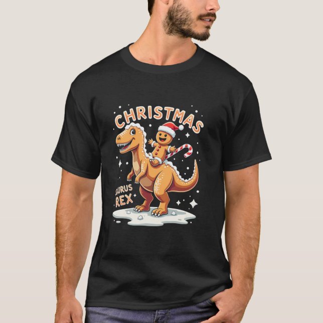Christmas Saurus Rex Gingerbread Mann T Rex Cookie T-Shirt (Vorderseite)