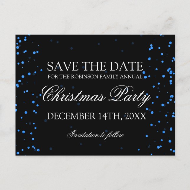 Christmas Save the Date Blue Confetti Dots Ankündigungspostkarte (Vorderseite)