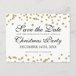 Christmas Save the Date Gold Glitzer Confetti Ankündigungspostkarte