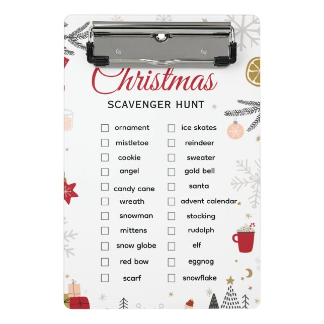 Christmas Scavenger Hunt Checklist Art Mini Klemmbrett (Vorderseite)
