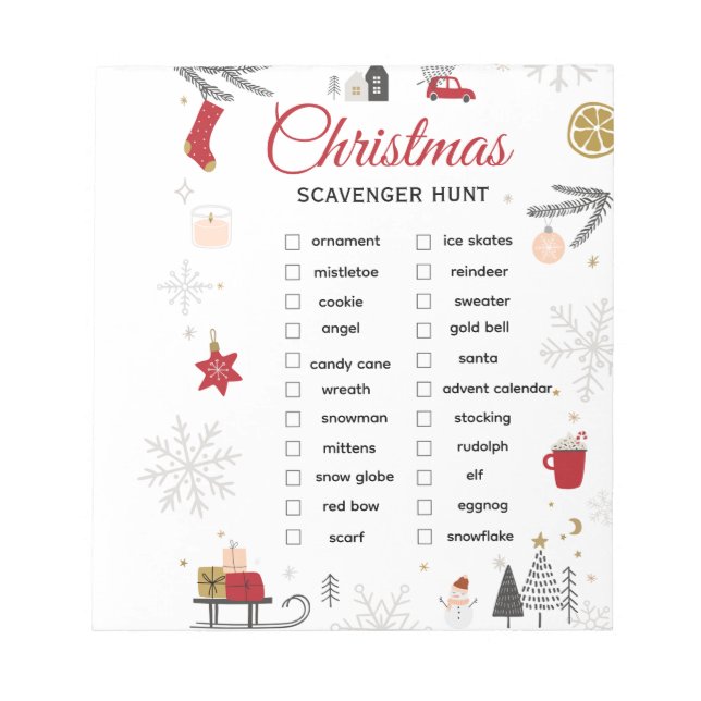 Christmas Scavenger Hunt Checklist Art Notizblock (Vorderseite)