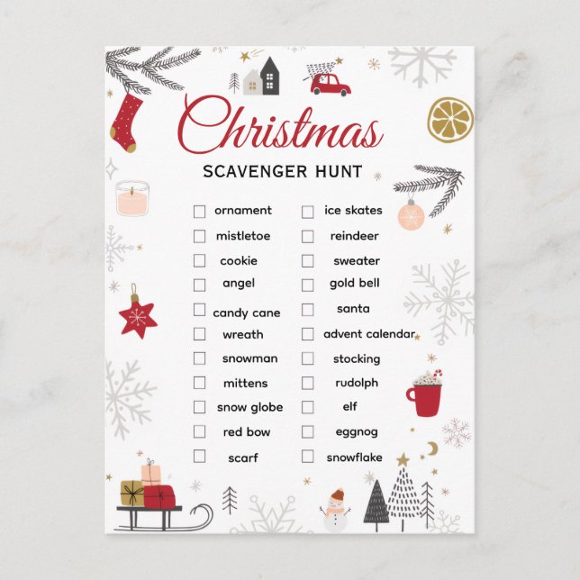 Christmas Scavenger Hunt Checklist Art Postkarte (Vorderseite)