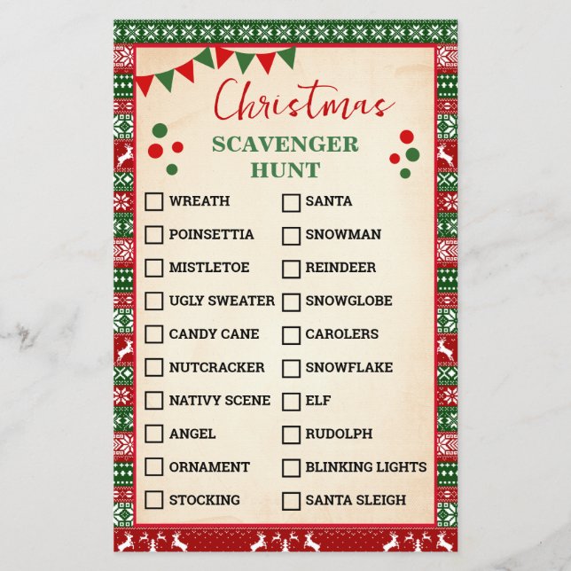 Christmas Scavenger Hunt Game Ugly Sweater Card Flyer (Vorne)