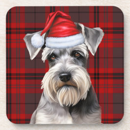Christmas Schnauzer Dog Red Plaid Holiday Getränkeuntersetzer