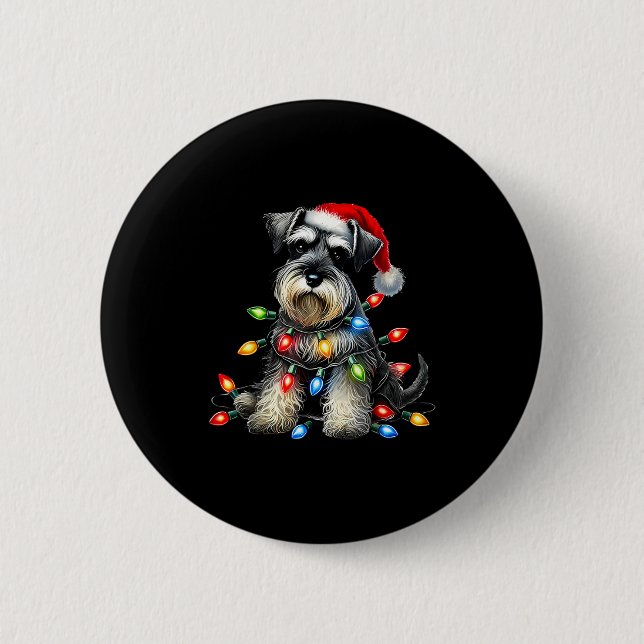 Christmas Schnauzer Dog Santa Hat Xmas Light Holid Button (Vorderseite)