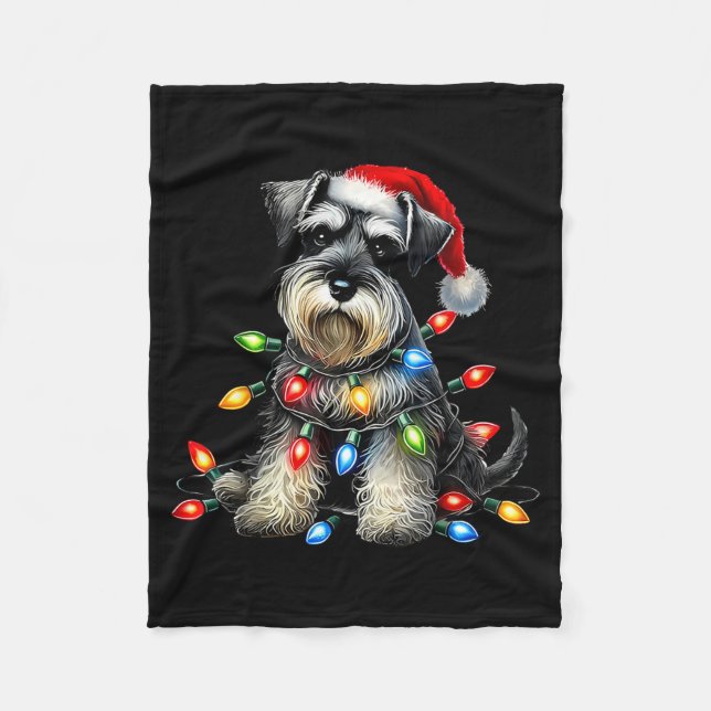 Christmas Schnauzer Dog Santa Hat Xmas Light Holid Fleecedecke (Vorderseite)