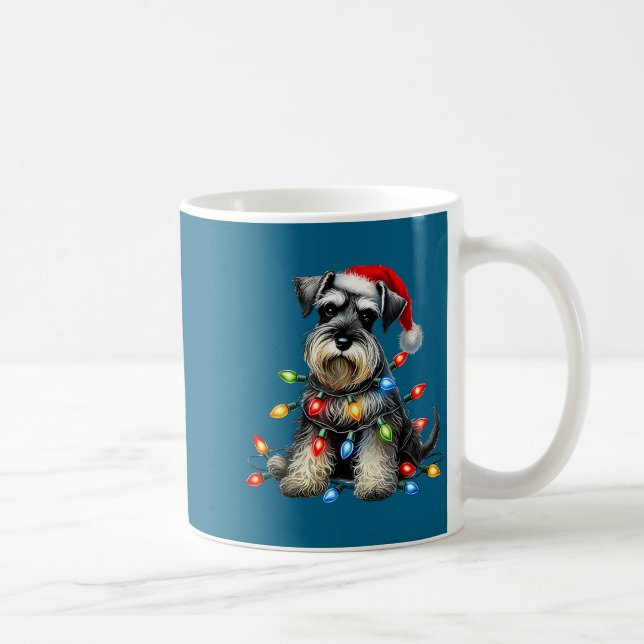 Christmas Schnauzer Dog Santa Hat Xmas Light Holid Kaffeetasse (Rechts)