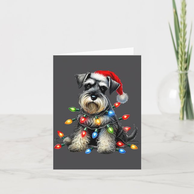 Christmas Schnauzer Dog Santa Hat Xmas Light Holid Karte (Vorderseite)