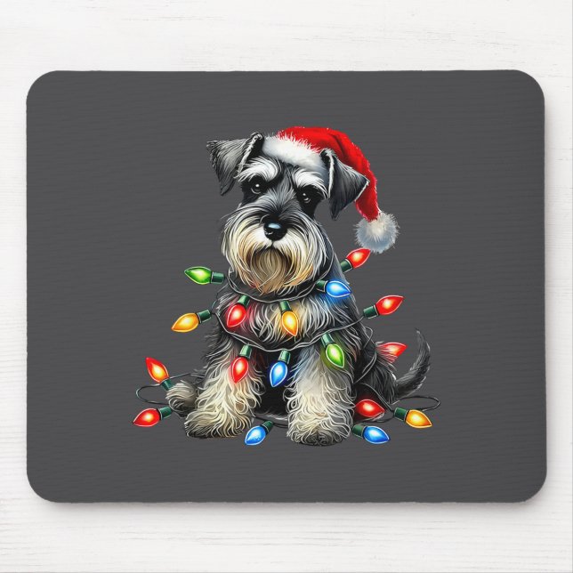 Christmas Schnauzer Dog Santa Hat Xmas Light Holid Mousepad (Vorne)