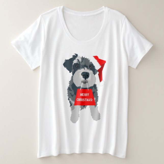 Christmas Schnauzer Dog Weihnachtsmannmütze T - Sh Große Größe T-Shirt (Design vorne)