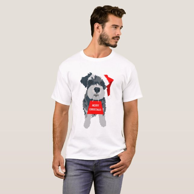Christmas Schnauzer Dog Weihnachtsmannmütze T - Sh T-Shirt (Vorne ganz)