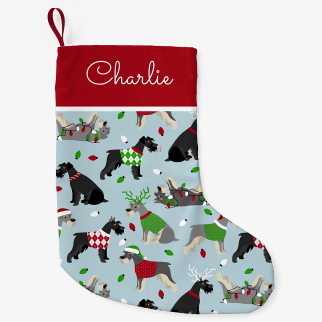 Christmas Schnauzer Individuelle Name Kleiner Weihnachtsstrumpf (Vorderseite)
