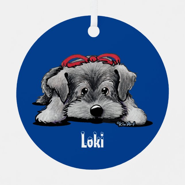 Christmas Schnauzer Puppy Ornament Aus Metall (Vorderseite)