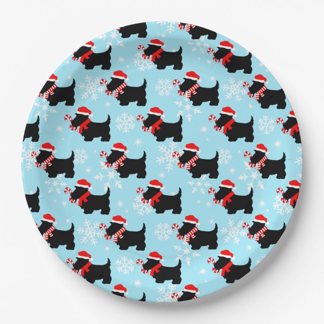 Christmas Scottie Dogs Pattern Pappteller (Vorderseite)