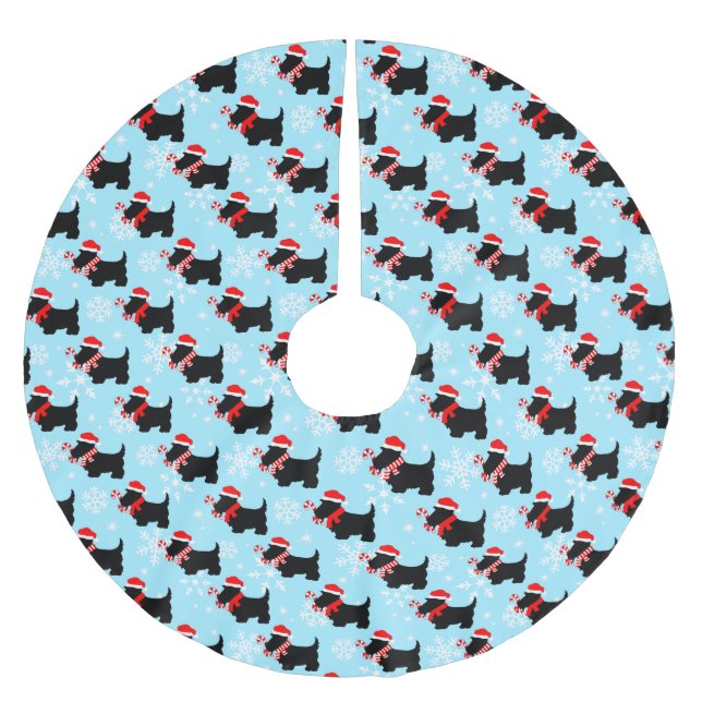 Christmas Scottie Dogs Pattern Polyester Weihnachtsbaumdecke (Vorderseite)