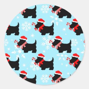 Christmas Scottie Dogs Pattern Runder Aufkleber