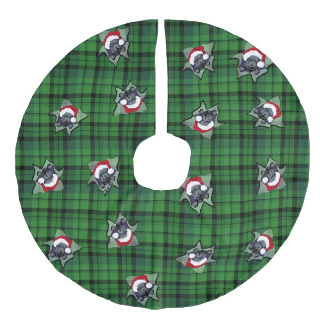 Christmas Scotties Green Kariert Tree Skirt Leinenimitat Weihnachtsbaumdecke (Vorderseite)