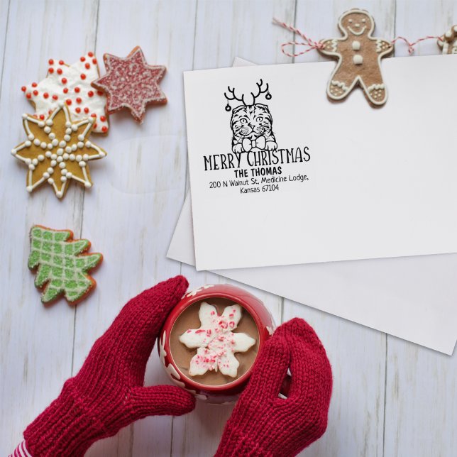 Christmas Scottish Fold Cat Rücksendeadresse Gummistempel (Von Creator hochgeladen)