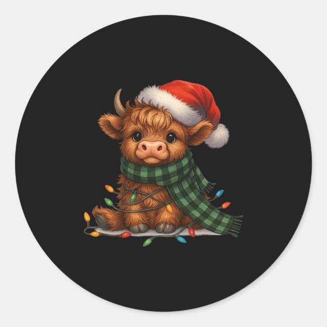 Christmas Scottish Highland Cow Santa Xmas Farm An Runder Aufkleber (Vorderseite)