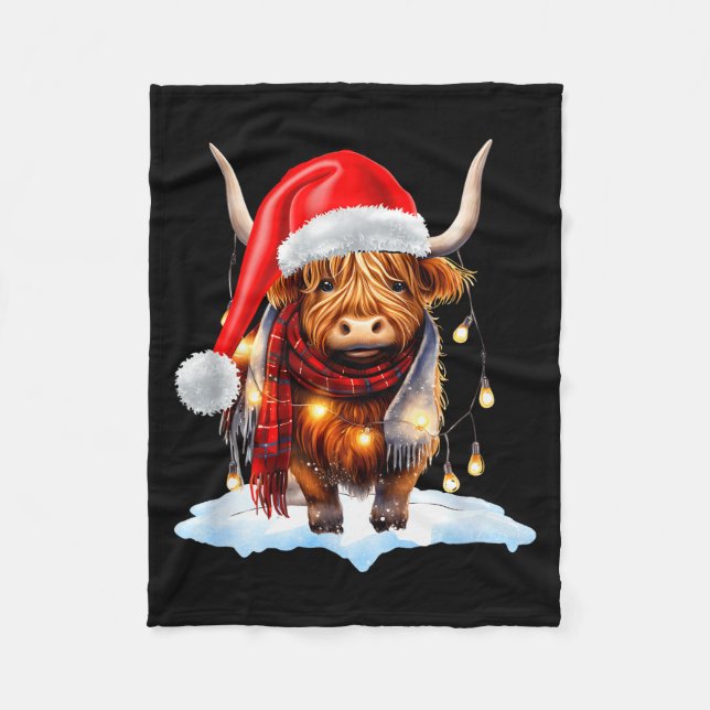 Christmas Scottish Highland Cow Wrapped In Christm Fleecedecke (Vorderseite)