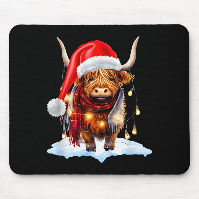 Christmas Scottish Highland Cow Wrapped In Christm Mousepad (Vorne)