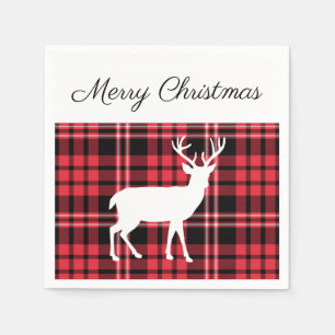 Christmas Scottish Red Tartan Kariert Pattern Stag Serviette