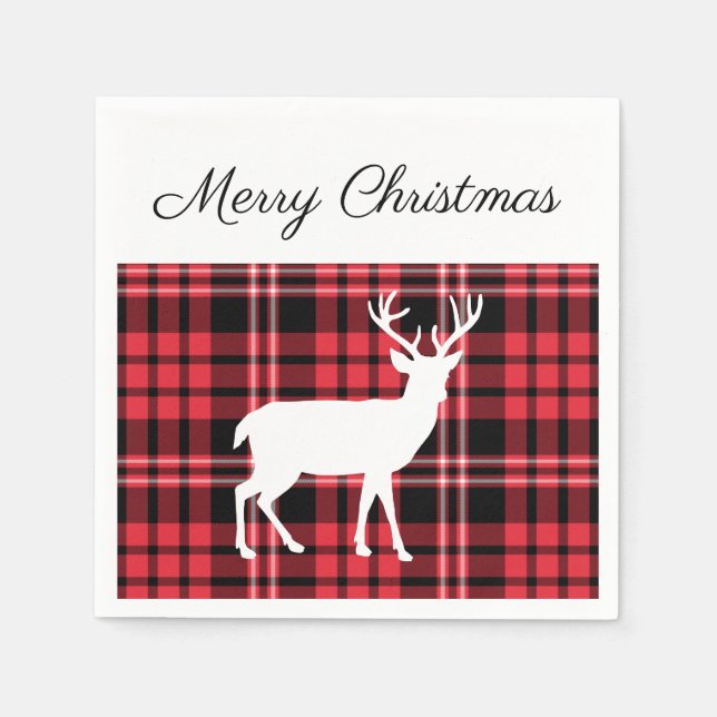 Christmas Scottish Red Tartan Kariert Pattern Stag Serviette (Vorderseite)